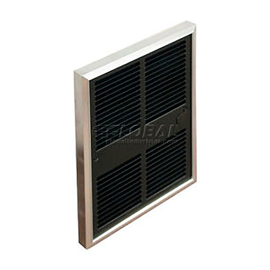 Silver fan-forced electric wall heater with front grille