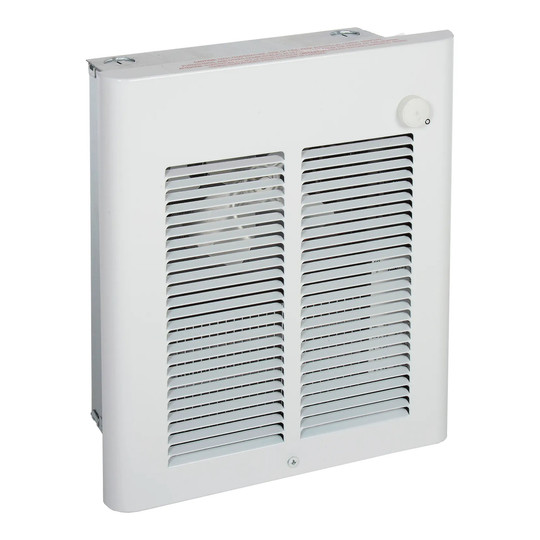 White fan-forced electric wall heater with front grille