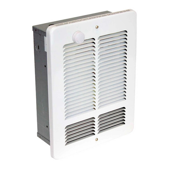 White forced-air electric wall heater with built-in thermostat and front grille