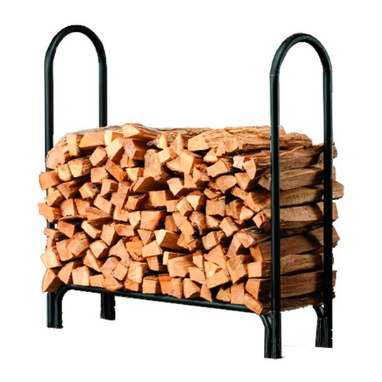 Black steel firewood log rack, 45 inches long by 13 inches wide by 45 inches high