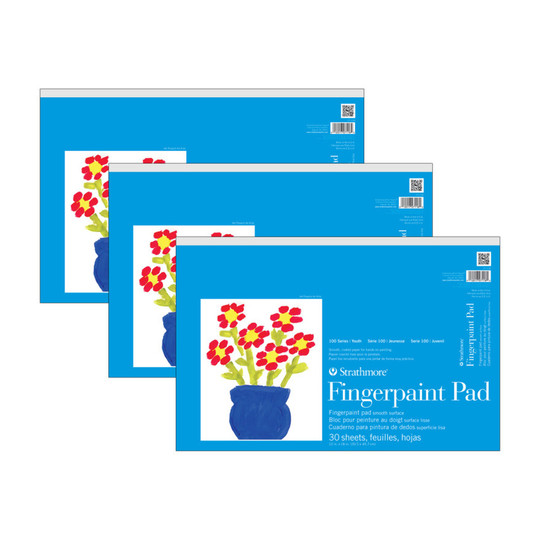 100 Series Fingerpaint Paper Pads, 12 x 18 Inches, 30 Sheets, Pack of 3