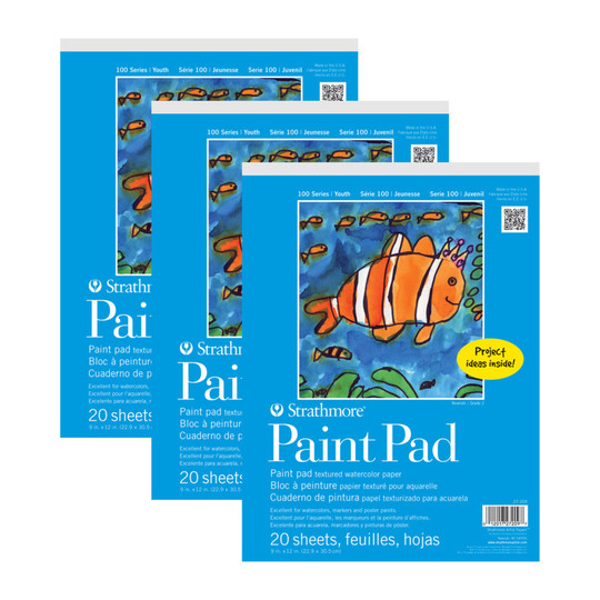 100 Series 9 x 12 White Paint Pads, 20 Sheets, Pack of 3