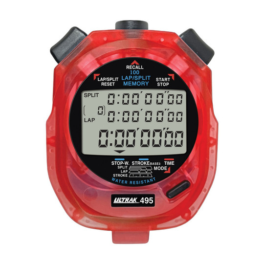 Red 100-Memory Dual-Split Stopwatch
