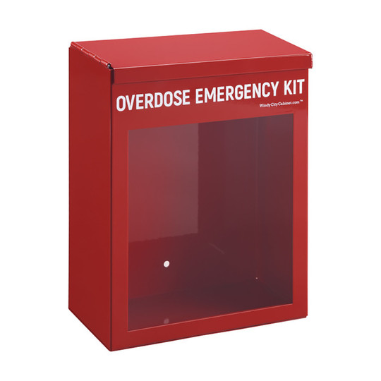 Non-Locking Overdose Emergency Cabinet, Red Steel