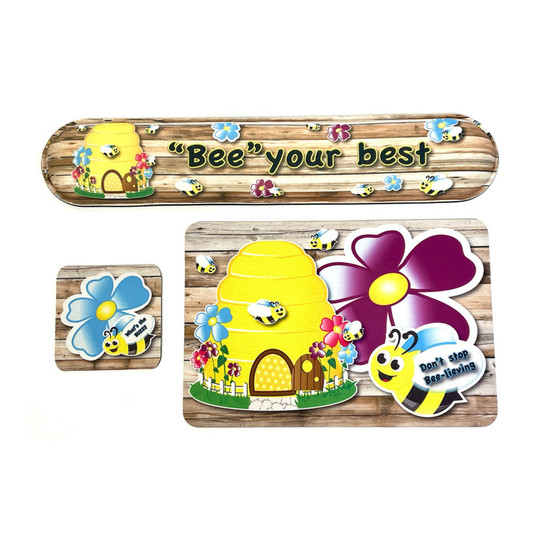Bee-Themed Computer Desk Accessory Set, 3 Pieces