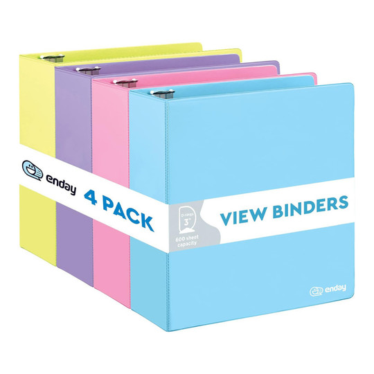 3-Inch Assorted-Color Slant D-Ring View Binders, Pack of 4
