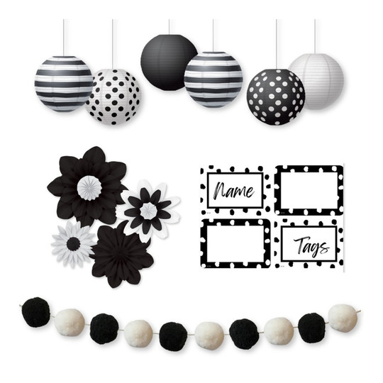Monochrome Celebration Decorating Kit with Lanterns, Flowers and Garlands