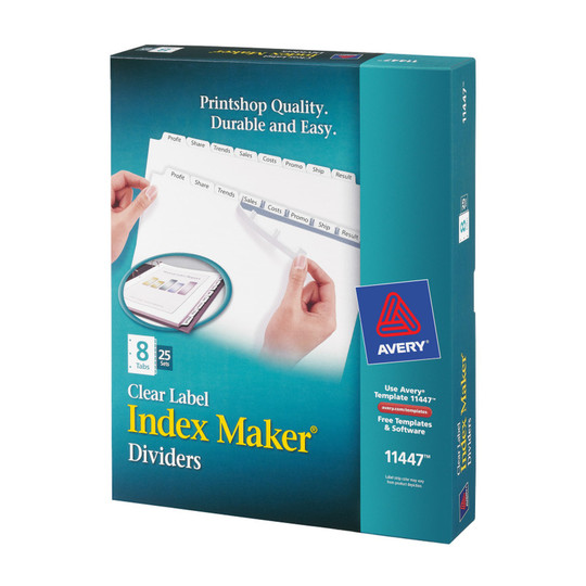 8-Tab White Binder Dividers with Clear Labels, 25 Sets