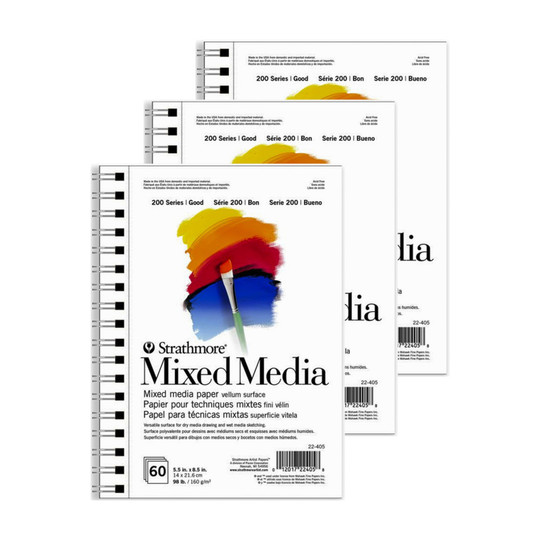 200 Series Mixed Media Paper Pad, 5.5 x 8.5 in., 60 Sheets, Pack of 3