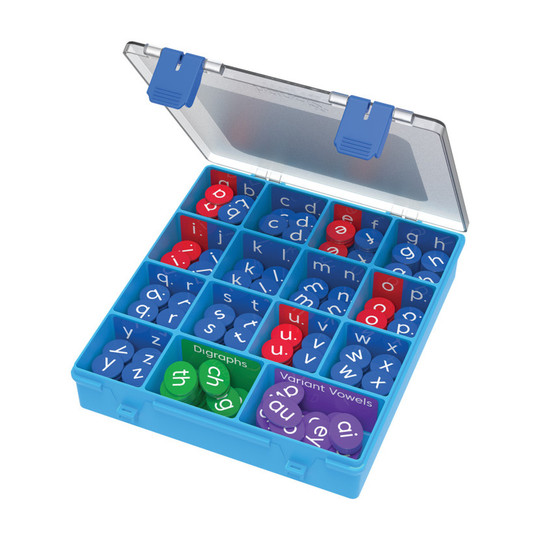 Lowercase Phonics Word-Building Chips with Storage Bin