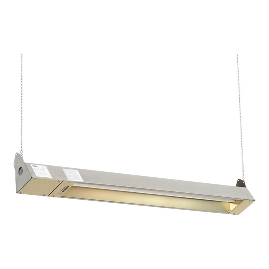 Silver quartz infrared spot heater with stainless steel housing and aluminum reflector