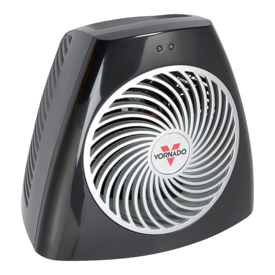 Black personal vortex heater with compact tabletop design