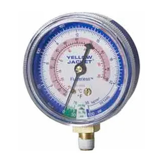 Blue R-410A compound gauge with 2-1/2 inch dial