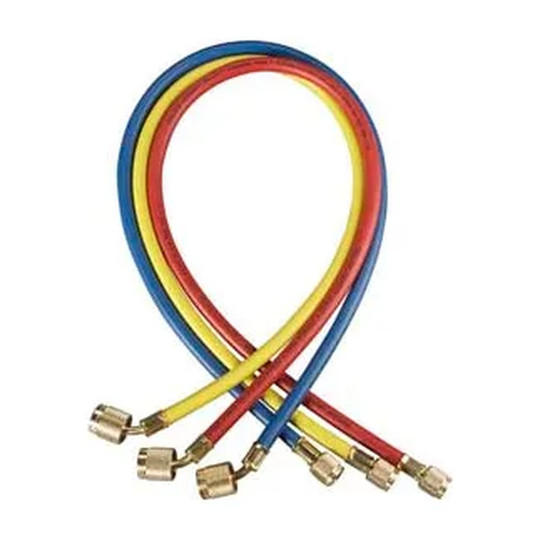 Three color-coded 72-inch refrigerant hoses with 1/4-inch low-loss fittings