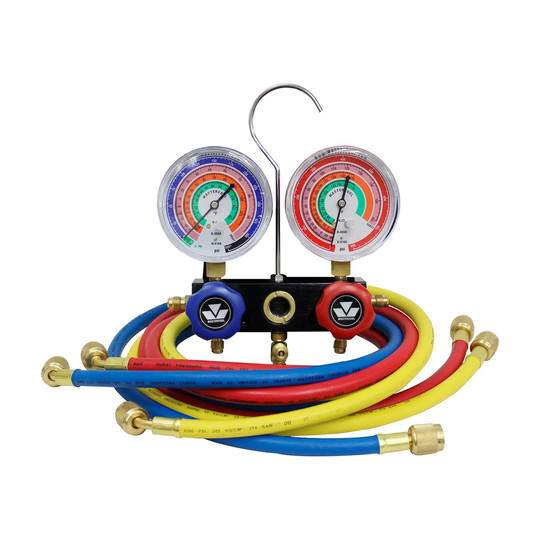2-way aluminum manifold gauge set with hoses and gauges