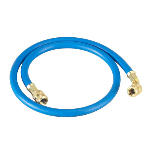 Blue 72-inch 1/4-inch refrigerant hose with compact ball valve end