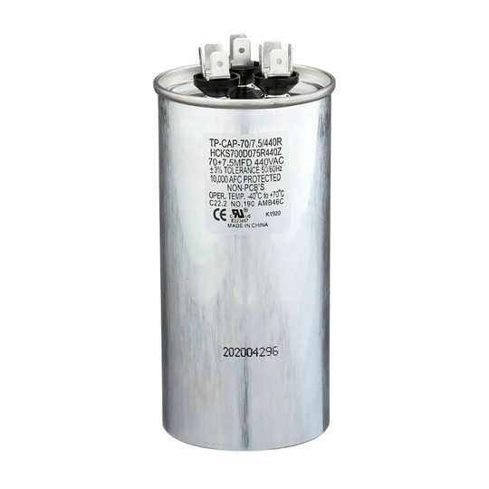 Silver round 70 + 7.5 MFD 440V run capacitor