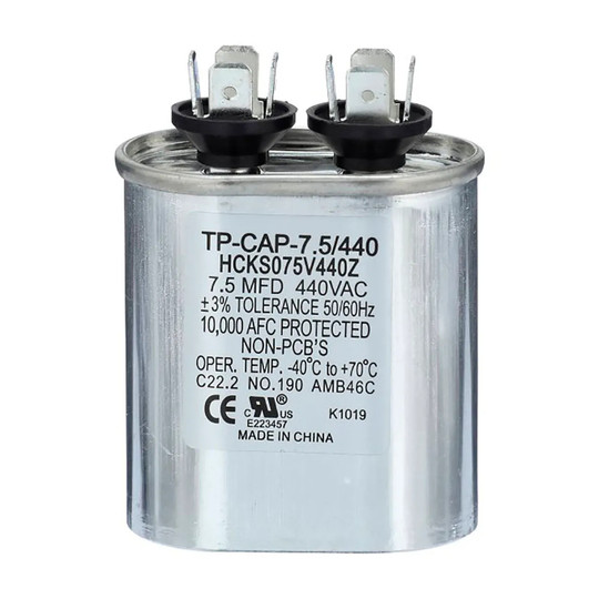 Silver oval 7.5 MFD 440V run capacitor