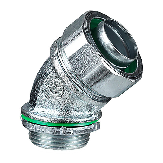 Steel 45-degree liquid-tight conduit connector for 1-inch conduit