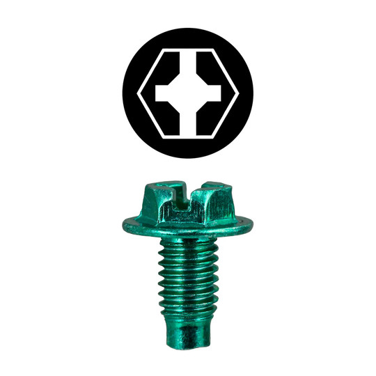 Green #10-32 x 3/8 inch hex head Phillips ground screw