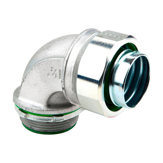 Two 1-1/2 inch 90-degree insulated liquid-tight steel conduit connectors