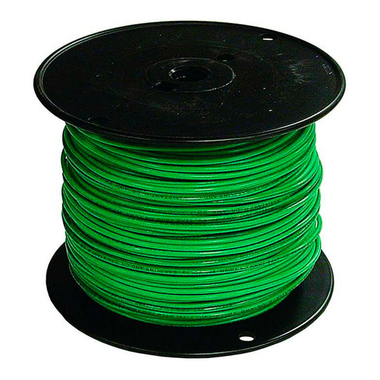 Green 16 AWG stranded TFFN building wire in a 500-foot length