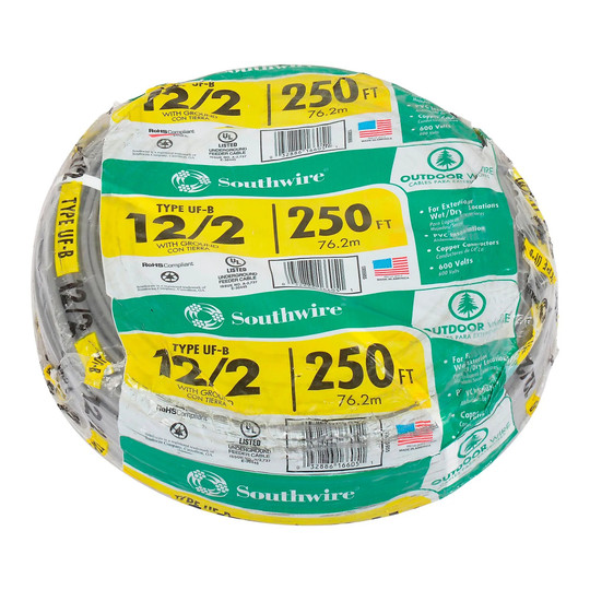 12/2 AWG UF-B underground feeder cable, 250-foot length