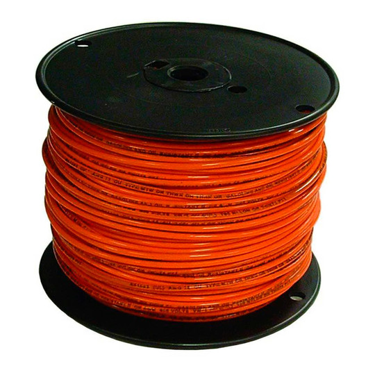 Orange 16 AWG stranded TFFN, MTW, and AWM building wire in a 500 ft length
