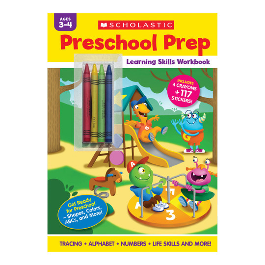 Preschool Learning Skills Workbook with Stickers and Crayons