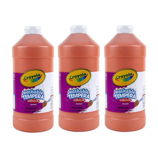 Washable Orange Tempera Paint, 32 oz Bottles, Pack of 3