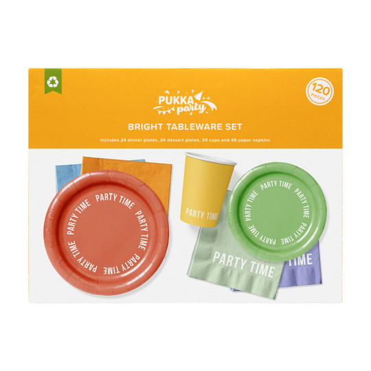 Bright Party Time Tableware Set, 120 Pieces