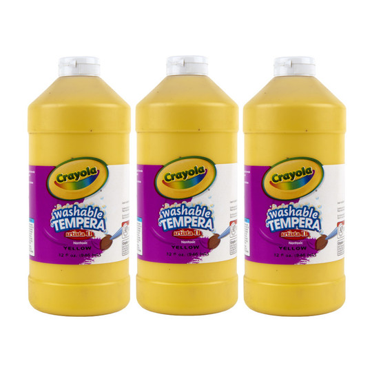 Washable Yellow Tempera Paint, 32 oz Bottles, Pack of 3