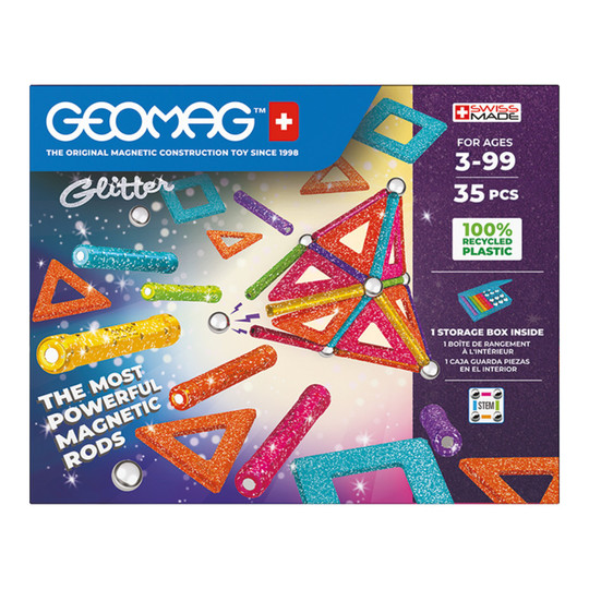 Glitter Magnetic Building Set with Panels and Rods, 35 Pieces