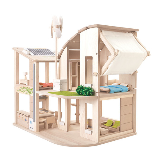 Green Wooden Dollhouse with 18 Accessories