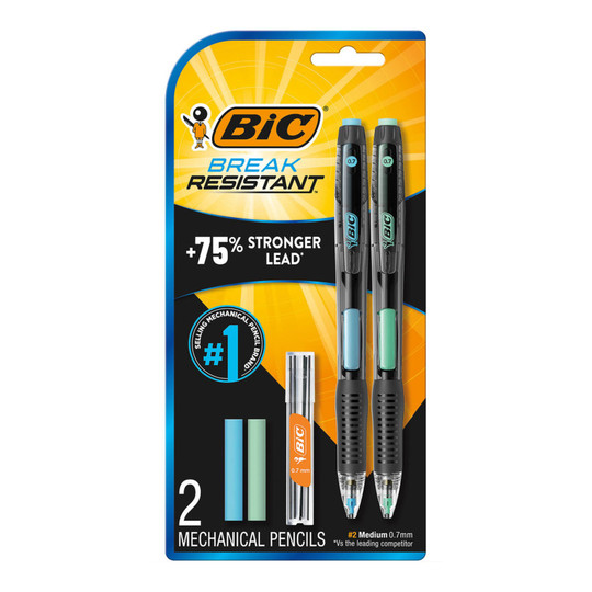 Break-Resistant No. 2 Mechanical Pencils with Erasers and Refills, 0.7 mm, 2-Pack