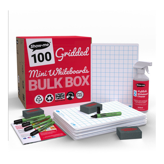 100-Count Gridded and Plain Dry Erase Lapboard Set with Markers and Erasers