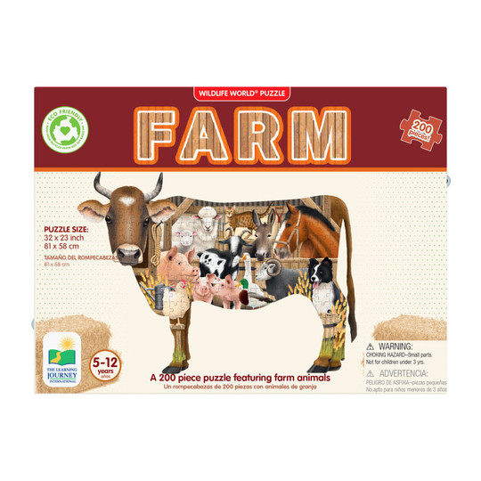 Farm Wildlife Cow-Shaped Puzzle, 200 Pieces