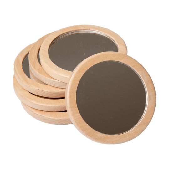 Round Beechwood Looking Mirrors, Set of 6