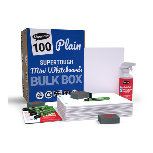 100-Set Plain/Plain Super Tough Dry Erase Lap Board Pack with Markers, Erasers and Cleaner
