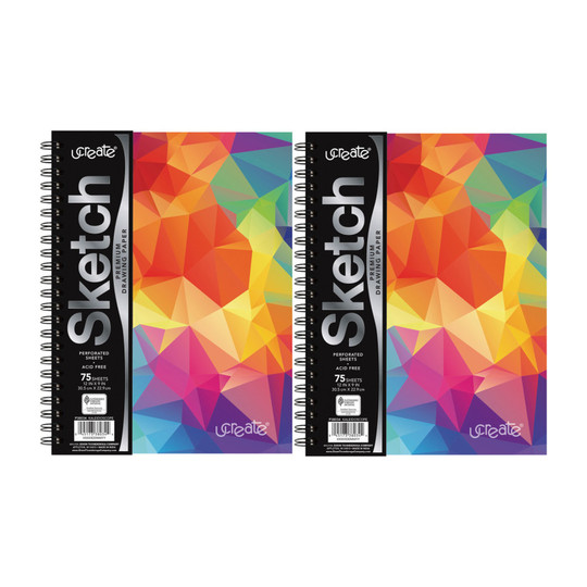 Kaleidoscope Poly Cover Sketch Book, 9 x 12 in., 75 Sheets, 2-Pack