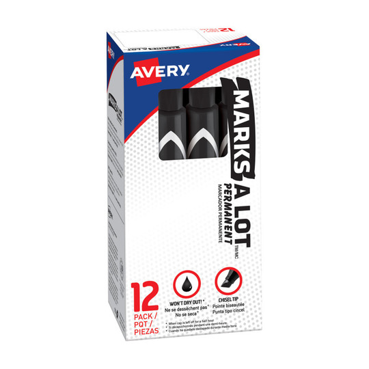Black Chisel Tip Permanent Markers, 12 Pack