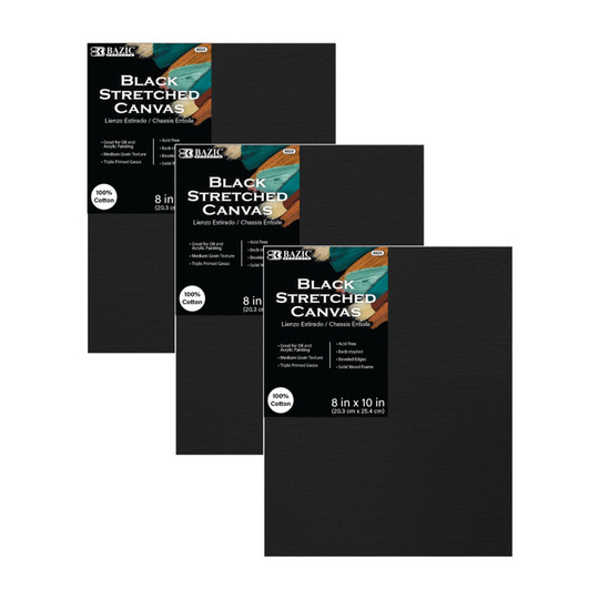 Black Stretched Canvas, 8 x 10 in, 3 Pack