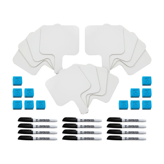 One-Sided Dry Erase Paddle Class Pack with Markers and Erasers, 12 Sets