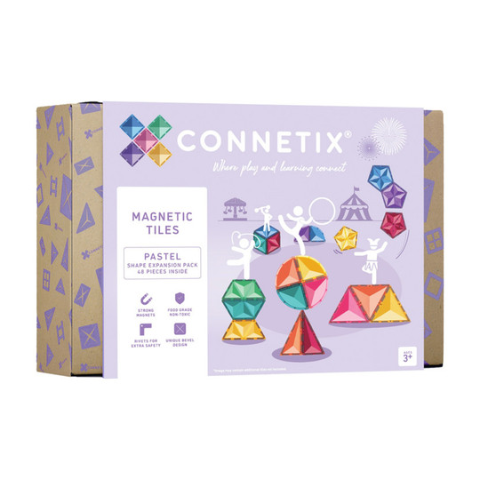 Pastel Magnetic Tile Shape Expansion Pack, 48 Pieces