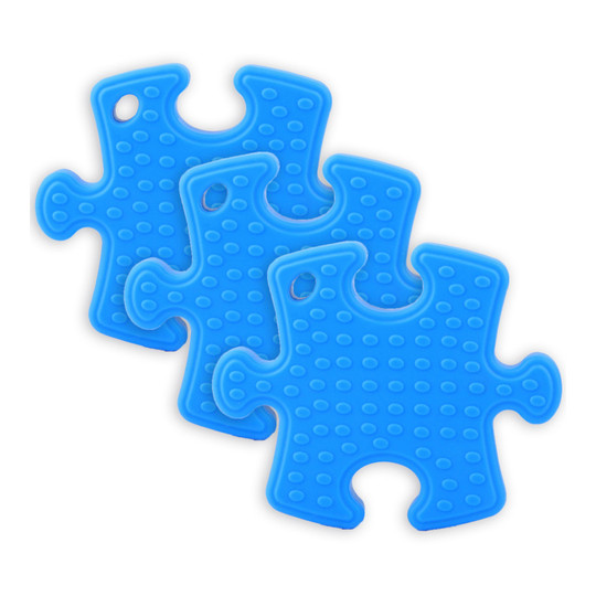 Blue Puzzle Piece Silicone Teethers, Pack of 3