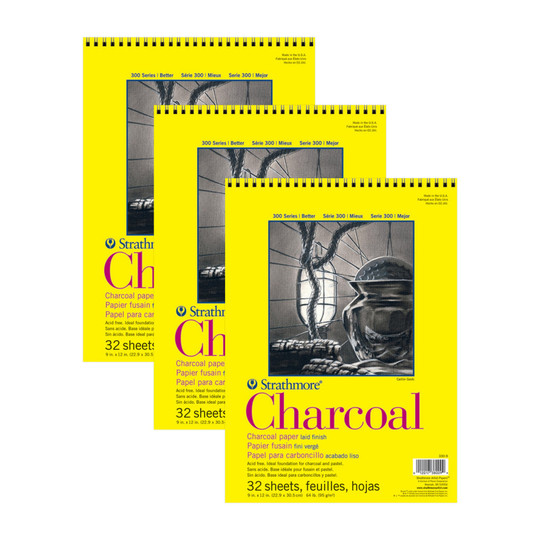 300 Series Charcoal Paper Pad, 9 x 12 Inches, 32 Sheets, Pack of 3