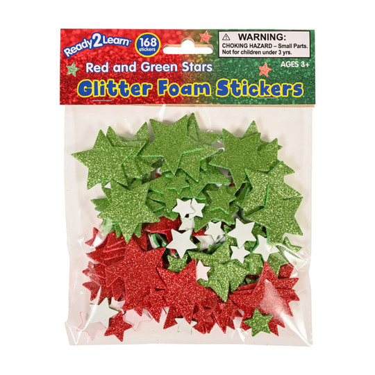 Red and Green Glitter Foam Star Stickers