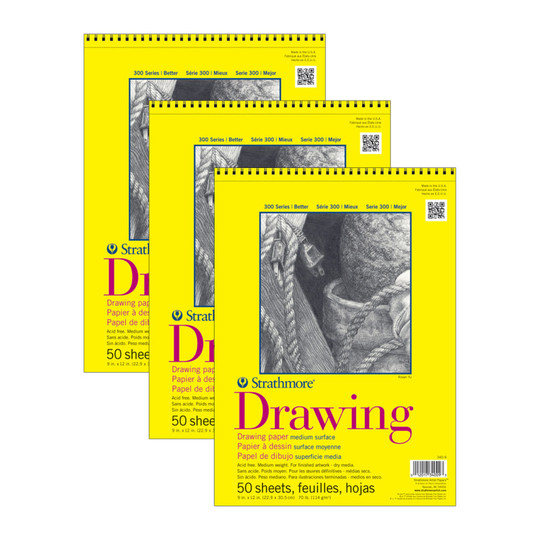 300 Series 9 x 12 Drawing Pads, 50 Sheets Each, Pack of 3