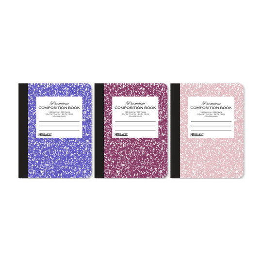 Pastel Marble College Ruled Composition Books, 100 Sheets, 3-Pack