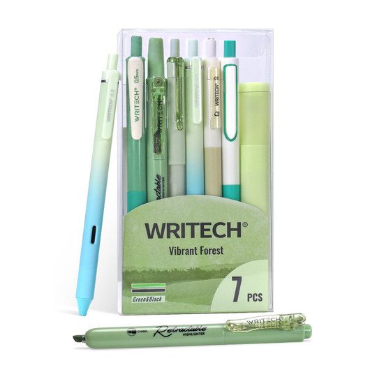 Vibrant Forest Green Journaling Pen and Highlighter Kit, 7 Pieces